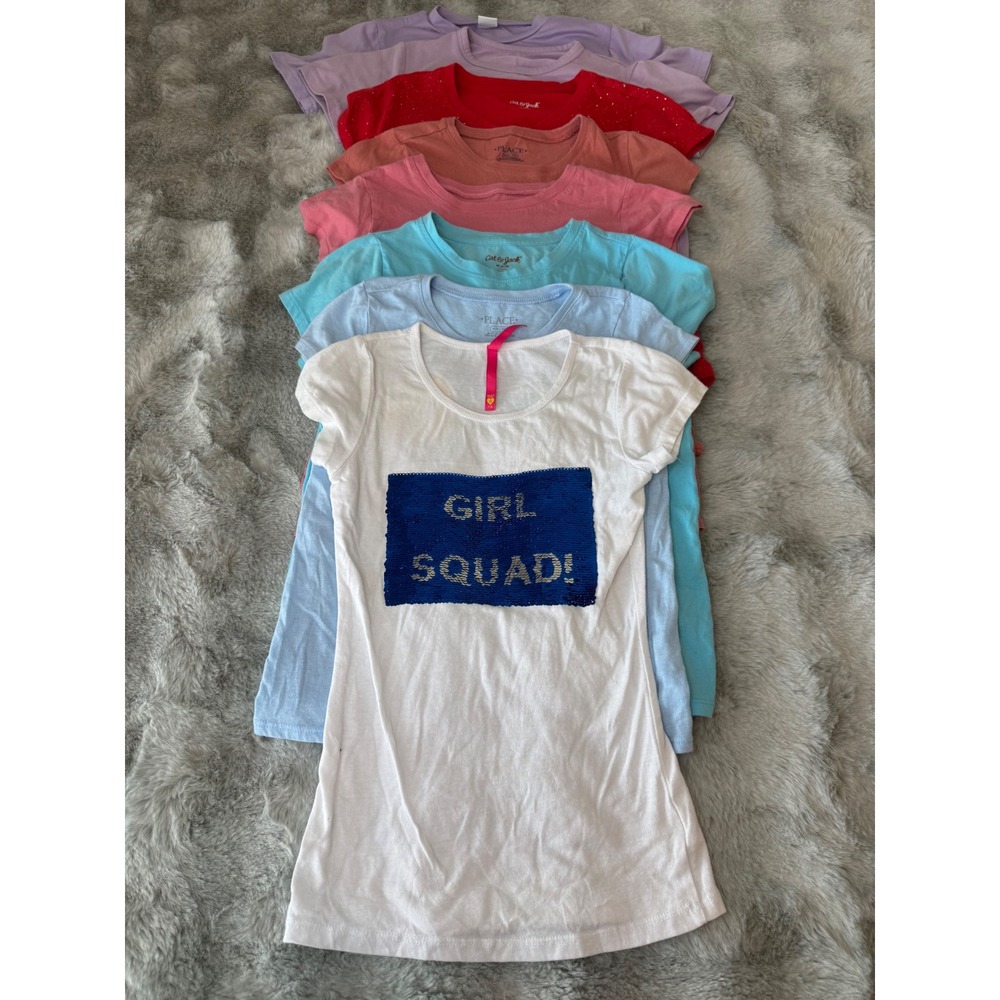 Girls Graphic Tee Lot 8pc Childrens Place/Cat & Jack/Other Brand Size M 7-8-0602